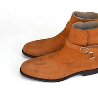 Crafted Leather Classic Tan Suede Leather Buckle Strap Jodhpur Dress Boot - Thumbnail 2