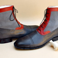 Crafted Leather Handmade Men's Gray Red Leather Contrast Ankle High Lace up Dress Boot - Thumbnail 1