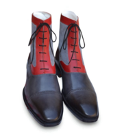 Crafted Leather Handmade Men's Gray Red Leather Contrast Ankle High Lace up Dress Boot - Thumbnail 2