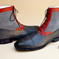 Crafted Leather Handmade Men's Gray Red Leather Contrast Ankle High Lace up Dress Boot - Thumbnail 3