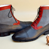 Crafted Leather Handmade Men's Gray Red Leather Contrast Ankle High Lace up Dress Boot - Thumbnail 4