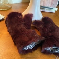 Burgandy Womens rabbit mittens - Thumbnail 1