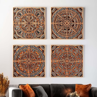 Stereowood stellar compass series - large 3d mandala wood wall art, multi-layer geometric design, laser cut home decor, unique housewarming gift