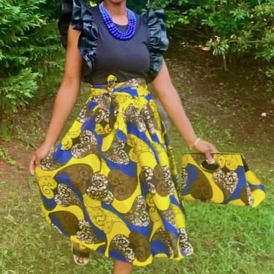Radiant waves skirt set w/ headwrap & purse