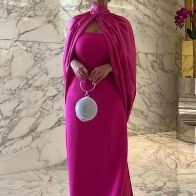 Hot pink fuchsia sheath prom dress evening formal gown sexy birthday party gown - Thumbnail 2