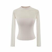Hollow lace mesh half-high round neck long-sleeved bottoming shirt - Thumbnail 6