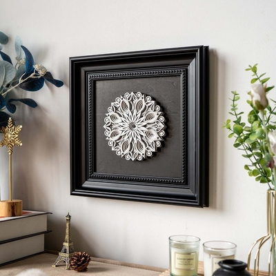 Stereowood mandala wood carving art, layered geometric wall sculpture