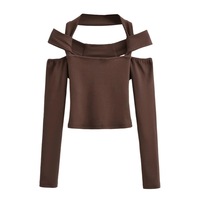 Sexy one-shoulder bottoming shirt for women in autumn new solid color tight T-shirt - Thumbnail 5