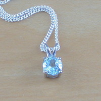 BOXED GIFT SET/Blue Topaz Solitaire Pendant & 18" Silver Chain/Blue Topaz Necklace/Topaz Jewellery/Topaz Earrings/November Birthstone/UK - Thumbnail 1