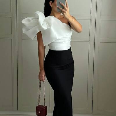 White and black sheath prom dress evening formal gown birthday party gown - Thumbnail 2