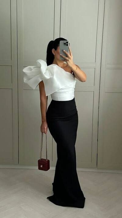 White and Black Sheath Prom Dress Evening Formal Gown Birthday Party Gown