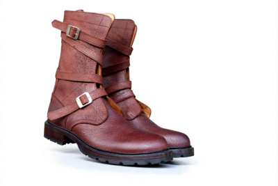 Crafted Leather Handmade Men's Brown Grain Leather Military Strap Ankle High Combat Jodhpur Boot