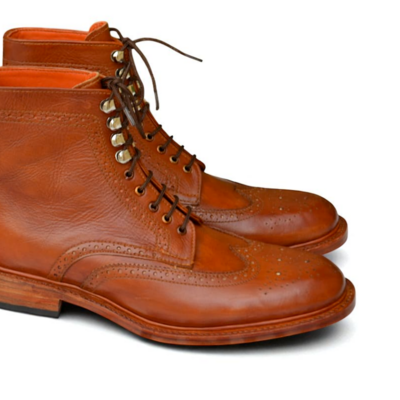 Crafted leather men brown leather wingtip ankle high dress boot - Thumbnail 1