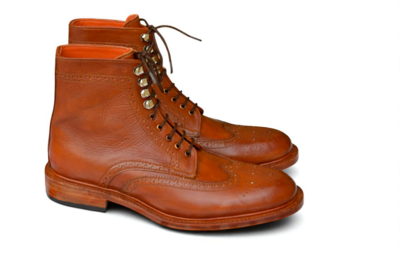 Crafted Leather Men Brown Leather Wingtip Ankle High Dress Boot