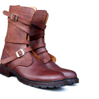 Crafted Leather Handmade Men's Brown Grain Leather Military Strap Ankle High Combat Jodhpur Boot - Thumbnail 3