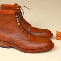 Crafted Leather Men Brown Leather Wingtip Ankle High Dress Boot - Thumbnail 1