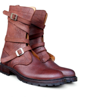 Crafted Leather Handmade Men's Brown Grain Leather Military Strap Ankle High Combat Jodhpur Boot - Thumbnail 5