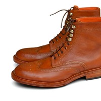 Crafted Leather Men Brown Leather Wingtip Ankle High Dress Boot - Thumbnail 2