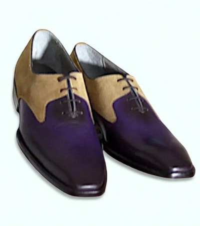 Crafted Leather Classic Men Blue Beige Suede Leather Oxford Lace up Dress Shoes