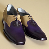 Crafted Leather Classic Men Blue Beige Suede Leather Oxford Lace up Dress Shoes - Thumbnail 1