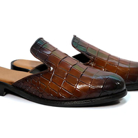 Crafted Leather Classic Brown Crocodile/Alligator Leather Mules Dress Shoes - Thumbnail 3