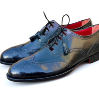 Crafted Leather Classic Black Calf Leather Wingtip Oxford Dress Shoes - Thumbnail 3