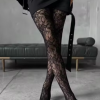 Red Floral Fishnet Tights - Cranberry Colored Patterned Tights - Women's Patterned Tights - Thumbnail 2