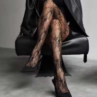 Red Floral Fishnet Tights - Cranberry Colored Patterned Tights - Women's Patterned Tights - Thumbnail 3