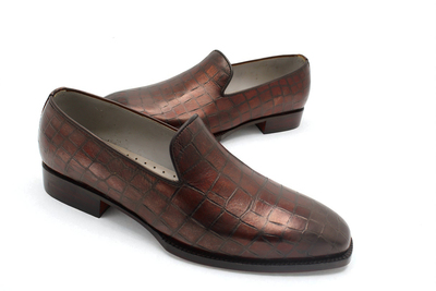 Crafted Leather Classic Brown Crocodile Leather Moccasin Loafers Dress Shoes
