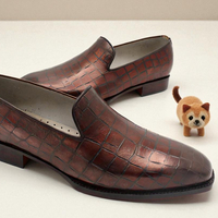 Crafted Leather Classic Brown Crocodile Leather Moccasin Loafers Dress Shoes - Thumbnail 3