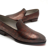 Crafted Leather Classic Brown Crocodile Leather Moccasin Loafers Dress Shoes - Thumbnail 4