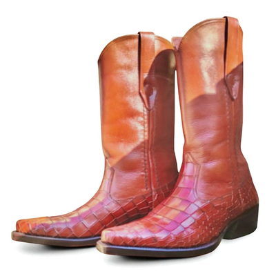 Crafted leather handmade men genuine crocodile leather alligator texture cowboy boot 