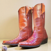 Crafted Leather Handmade Men Genuine Crocodile Leather Alligator Texture Cowboy Boot  - Thumbnail 1