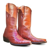 Crafted Leather Handmade Men Genuine Crocodile Leather Alligator Texture Cowboy Boot  - Thumbnail 2
