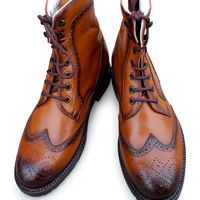 Crafted Leather Classic Men Brown Leather Ankle High Lace up Wingtip Balmoral Dress Boot - Thumbnail 2