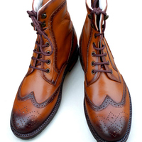 Crafted Leather Classic Men Brown Leather Ankle High Lace up Wingtip Balmoral Dress Boot - Thumbnail 3