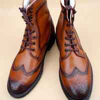 Crafted Leather Classic Men Brown Leather Ankle High Lace up Wingtip Balmoral Dress Boot - Thumbnail 5