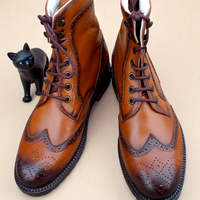 Crafted Leather Classic Men Brown Leather Ankle High Lace up Wingtip Balmoral Dress Boot - Thumbnail 6