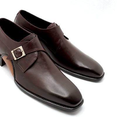 Crafted leather classic monk strap opanka construction dress shoes - Thumbnail 3