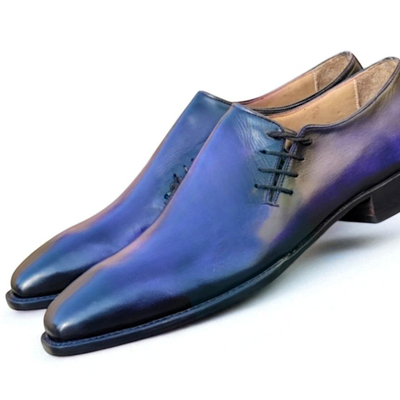 Crafted leather classic blue calf leather side laces oxford dress shoes - Thumbnail 2