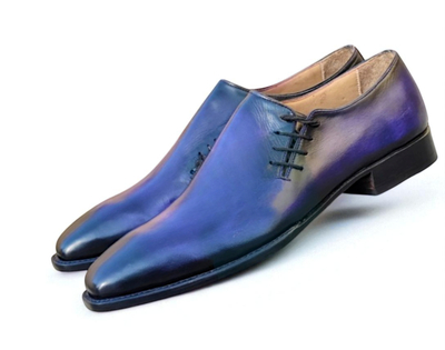 Crafted Leather Classic Blue Calf Leather Side Laces Oxford Dress Shoes