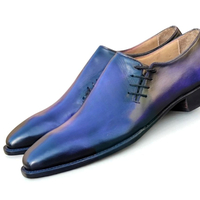 Crafted Leather Classic Blue Calf Leather Side Laces Oxford Dress Shoes - Thumbnail 1