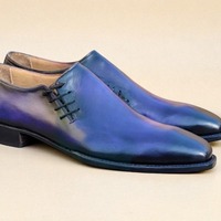 Crafted Leather Classic Blue Calf Leather Side Laces Oxford Dress Shoes - Thumbnail 2