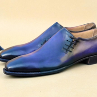 Crafted Leather Classic Blue Calf Leather Side Laces Oxford Dress Shoes - Thumbnail 3