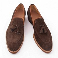 Crafted Leather Brown Suede Leather Tassel Loafers Dress Shoes - Thumbnail 1