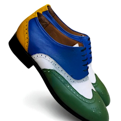 Crafted leather multi color leather oxford wingtip lace up dress shoes - Thumbnail 3