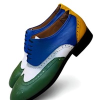 Crafted Leather Multi Color Leather Oxford Wingtip Lace up Dress Shoes - Thumbnail 1