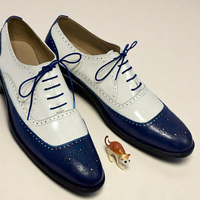 Crafted Leather Classic Men Blue White Calf Leather Lace up Oxford Dress Shoes - Thumbnail 1