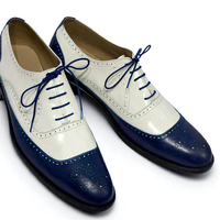 Crafted Leather Classic Men Blue White Calf Leather Lace up Oxford Dress Shoes - Thumbnail 3