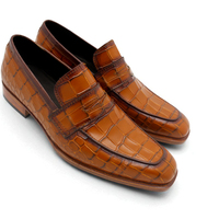 Crafted Leather Classic Brown Crocodile/Alligator Leather Loafers Dress Shoes - Thumbnail 1